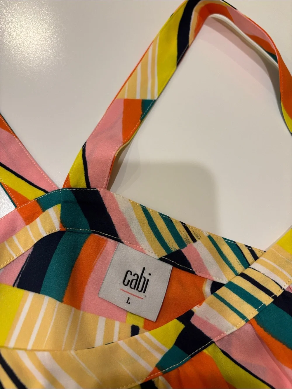 Cabi Size Striped Ruffle Hem Cami Tank - Bright 70s vibe Festival EUC